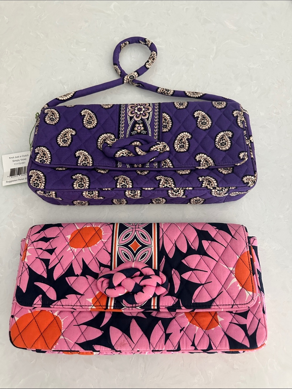 Nwt 2X Lot Vera Bradley Knot Just A Clutch Loves Me & Simple Violet Paisley Bags